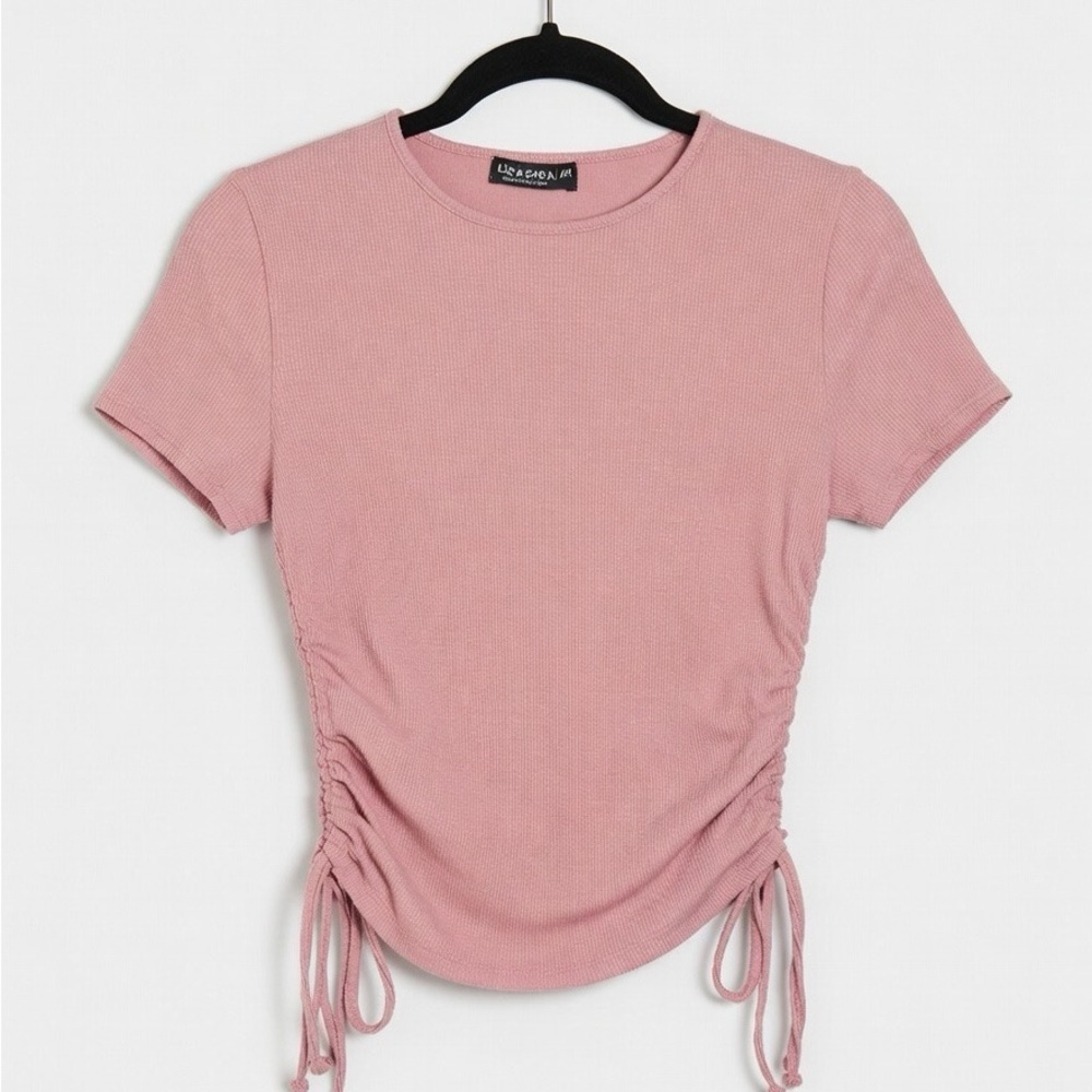 SHEIN Dusty Pink Ruched Short Sleeve Tee